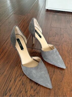 Zara Gray Suede Pointed D'Orsay Heels